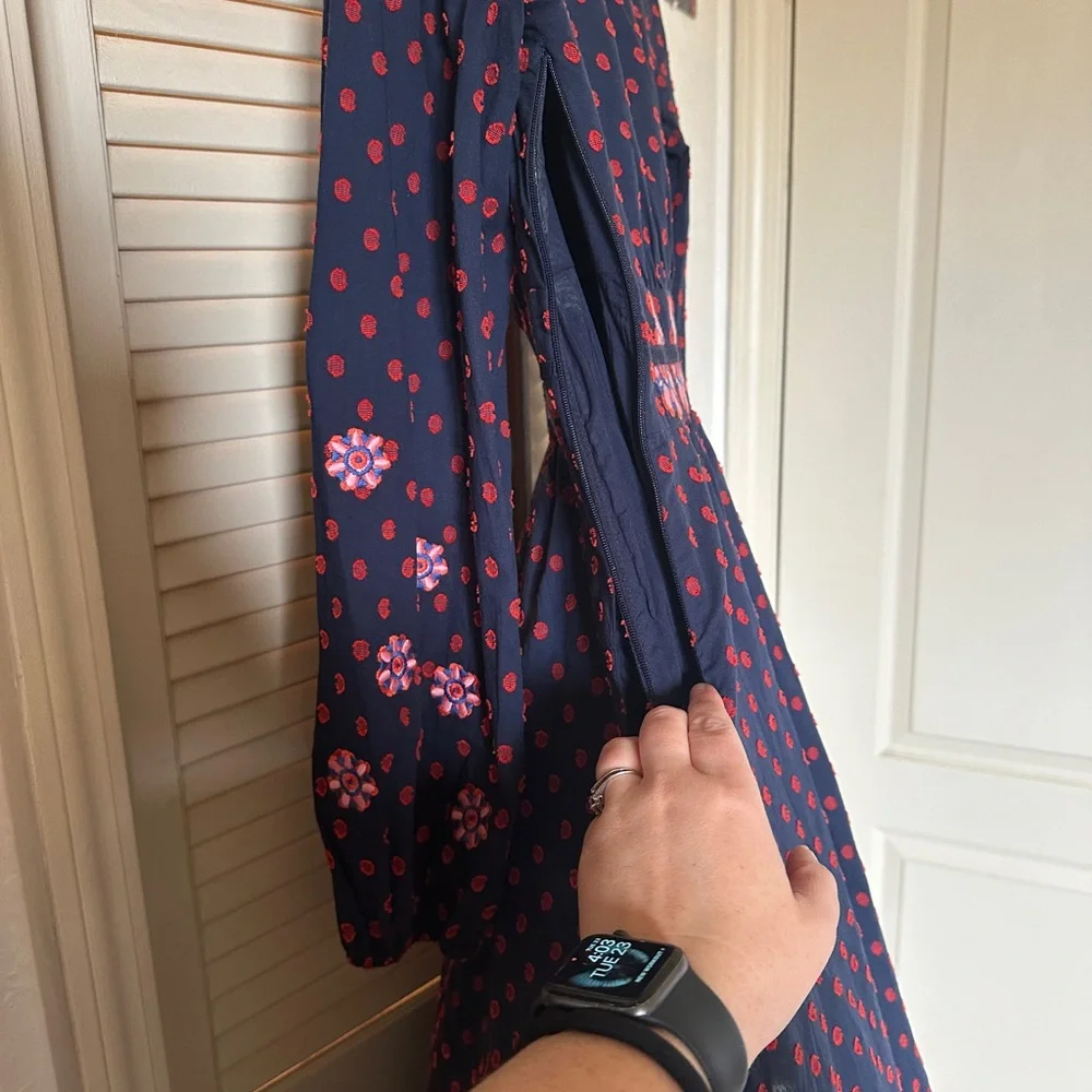 BODEN FLOSSIE EMBROIDERED MIDI DRESS - NAVY RED SPOT PINK - Picture 3 of 8